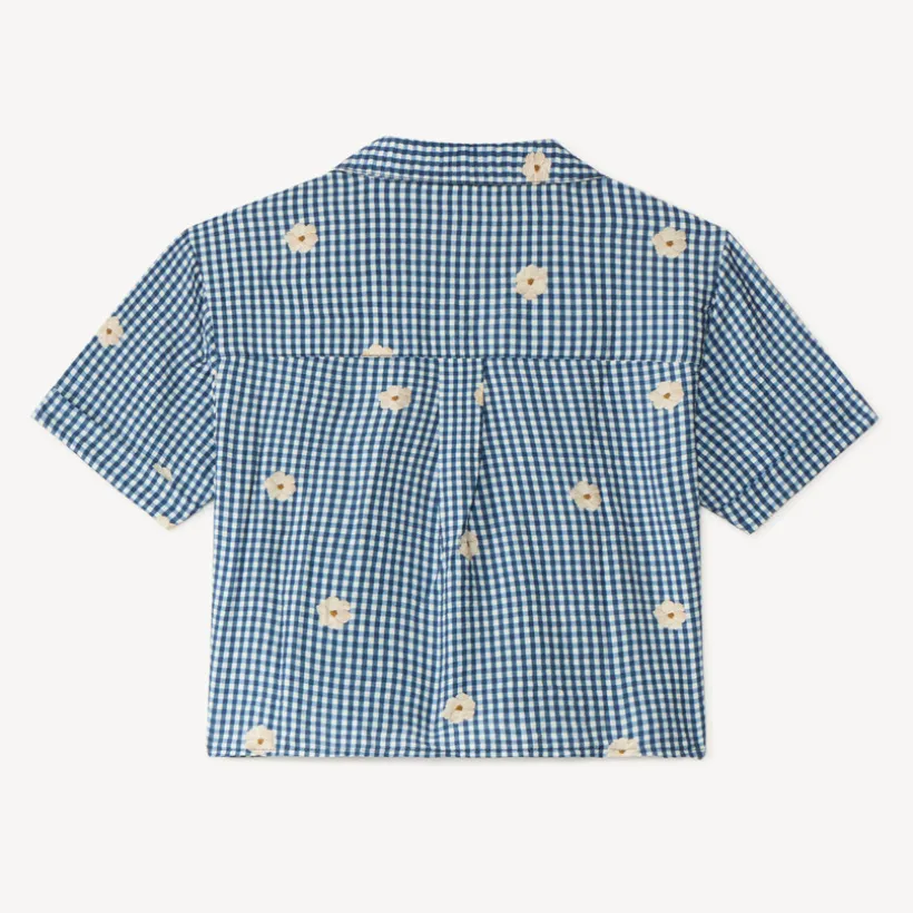 Kortemouwen Vichy-blouse met bloemenbroderie meisjes