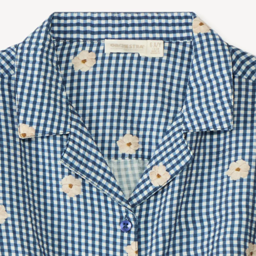 Kortemouwen Vichy-blouse met bloemenbroderie meisjes