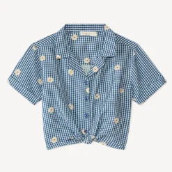 Kortemouwen Vichy-blouse met bloemenbroderie meisjes