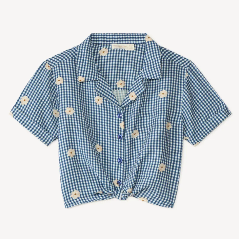 Kortemouwen Vichy-blouse met bloemenbroderie meisjes