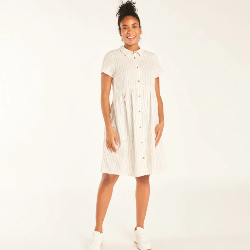 Korte mouw gestreepte shirt jurk voor zwangere vrouwen