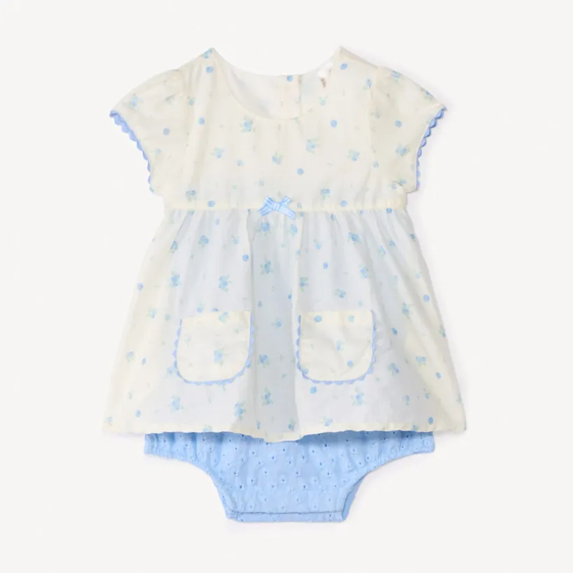 Korte mouw 2-in-1 jurk met bosbessenprint voor babymeisjes