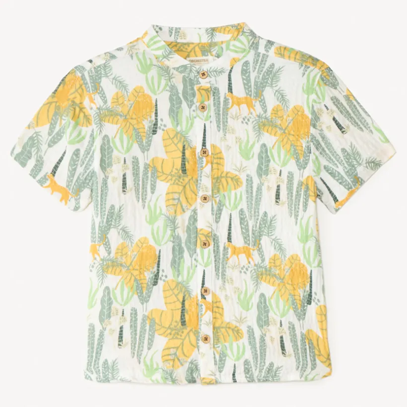 Korte mouw jungle print mao kraaghemd jongens