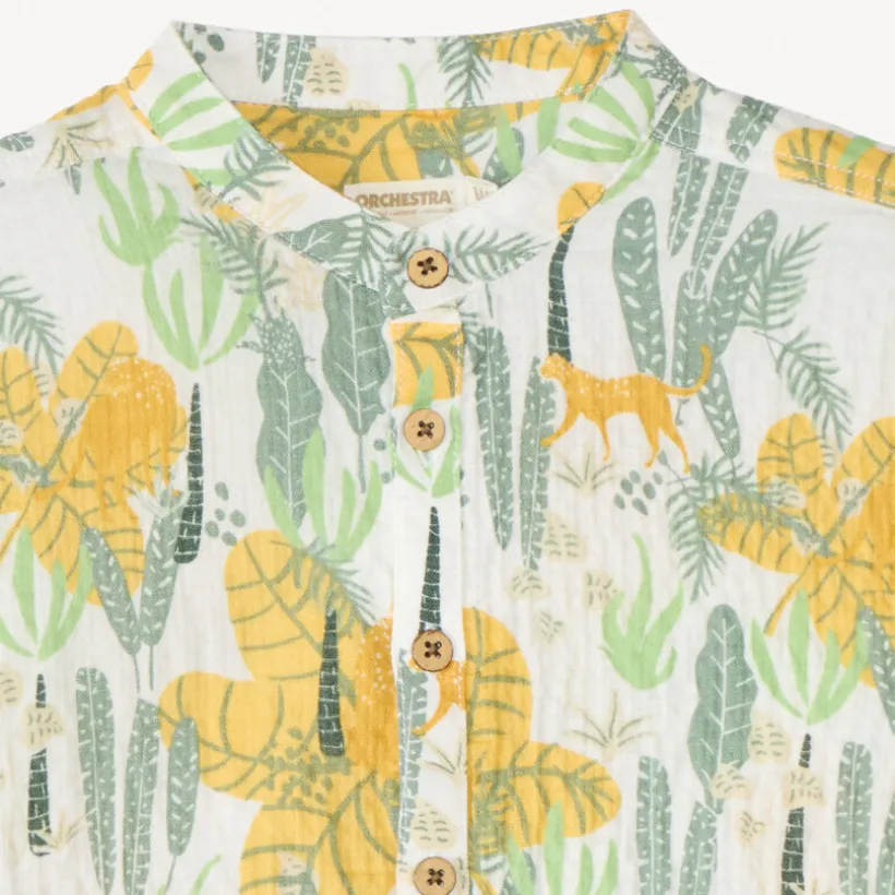 Korte mouw jungle print mao kraaghemd jongens
