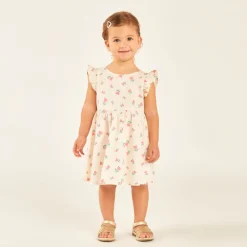 Korte mouw jurk met volant en fantasieprint voor babymeisjes