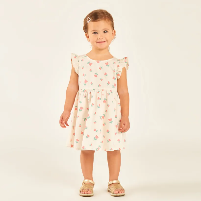 Korte mouw jurk met volant en fantasieprint voor babymeisjes