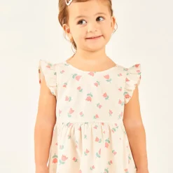 Korte mouw jurk met volant en fantasieprint voor babymeisjes