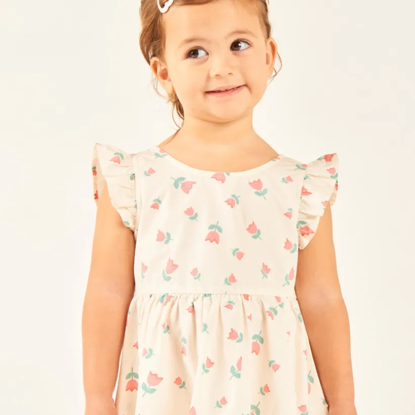 Korte mouw jurk met volant en fantasieprint voor babymeisjes