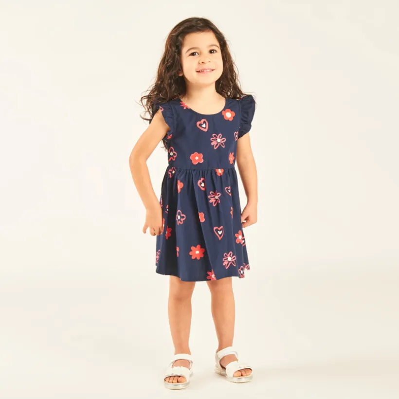 Korte mouw jurk met volant en fantasieprint voor babymeisjes