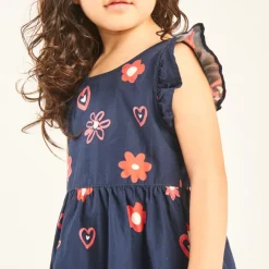 Korte mouw jurk met volant en fantasieprint voor babymeisjes