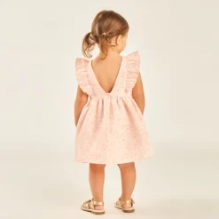 Korte mouw jurk met volants en gebloemd jacquardpatroon voor babymeisjes