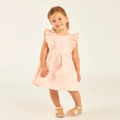 Korte mouw jurk met volants en gebloemd jacquardpatroon voor babymeisjes