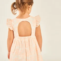 Korte mouw jurk met volants in bloemen broderie voor babymeisjes.