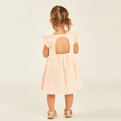 Korte mouw jurk met volants in bloemen broderie voor babymeisjes.
