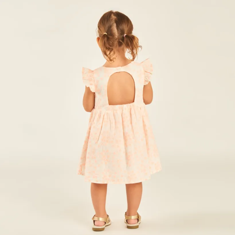 Korte mouw jurk met volants in bloemen broderie voor babymeisjes.