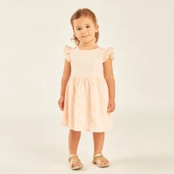 Korte mouw jurk met volants in bloemen broderie voor babymeisjes.