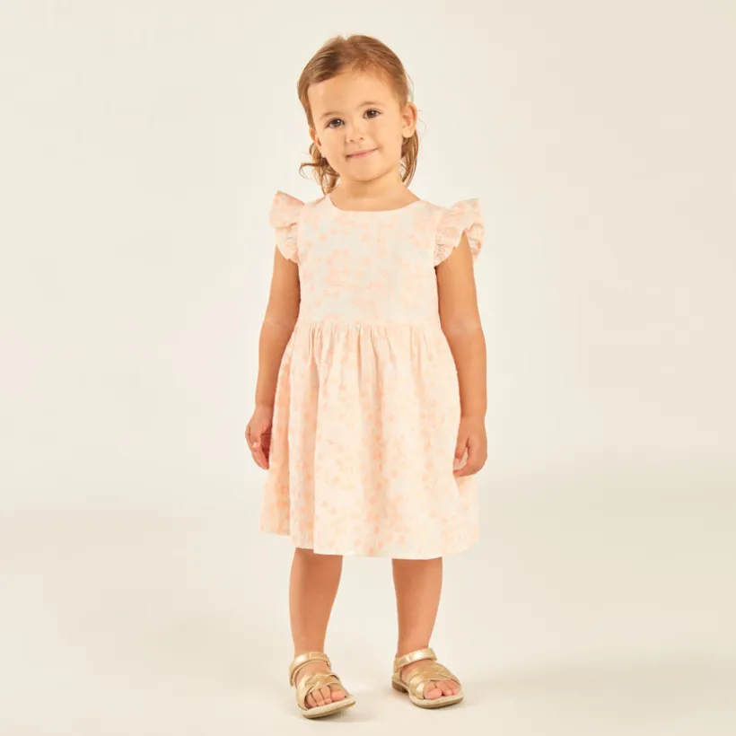 Korte mouw jurk met volants in bloemen broderie voor babymeisjes.