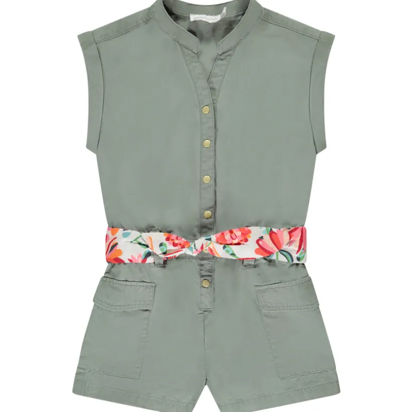 Korte mouwloze jumpsuit met gedrukte riem meisjes