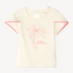 Korte mouw t-shirt met kruiseloze palmboom borduursel voor babymeisjes