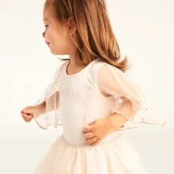 Korte mouw tulle glitter jurk met 2-in-1 effect voor babymeisjes