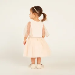 Korte mouw tulle glitter jurk met 2-in-1 effect voor babymeisjes