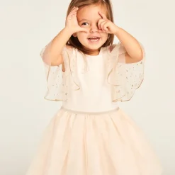 Korte mouw tulle glitter jurk met 2-in-1 effect voor babymeisjes