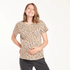 Korte mouw zwangerschaps T-shirt met voedingsrits