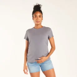 Korte mouw zwangerschapst-shirt met effen ribbelstof en plooien