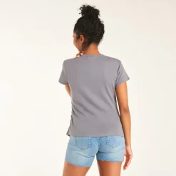 Korte mouw zwangerschapst-shirt met effen ribbelstof en plooien