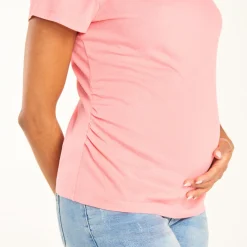 Korte mouw zwangerschapst-shirt met effen ribbelstof en plooien
