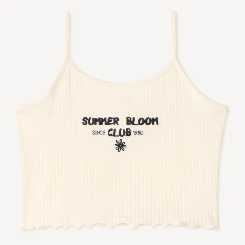 Korte ribbed tanktop met borduursel meisjes