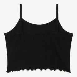 Korte ribbed tanktop met borduursel meisjes