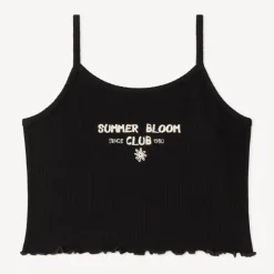 Korte ribbed tanktop met borduursel meisjes