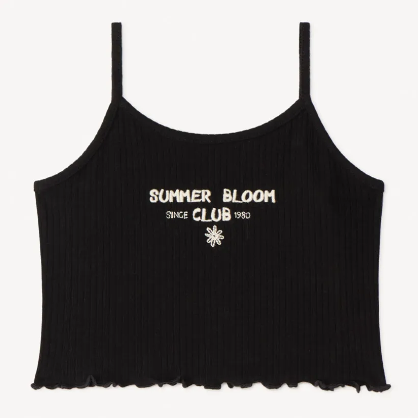 Korte ribbed tanktop met borduursel meisjes
