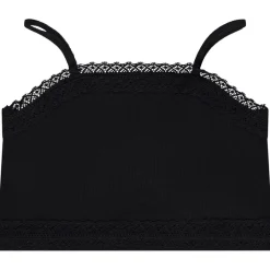 Korte ribjersey crop top met fijne bretellen en kant meisjes