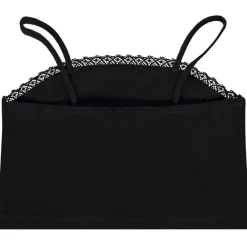 Korte ribjersey crop top met fijne bretellen en kant meisjes