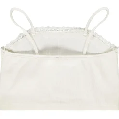 Korte ribjersey crop top met fijne bretellen en kant meisjes