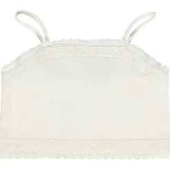 Korte ribjersey crop top met fijne bretellen en kant meisjes