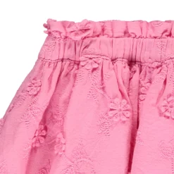 Korte rok in roze voile met Engels borduursel voor meisjes