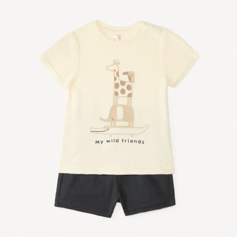 Korte set met t-shirt + shorts van fantasie mesh voor babyjongen