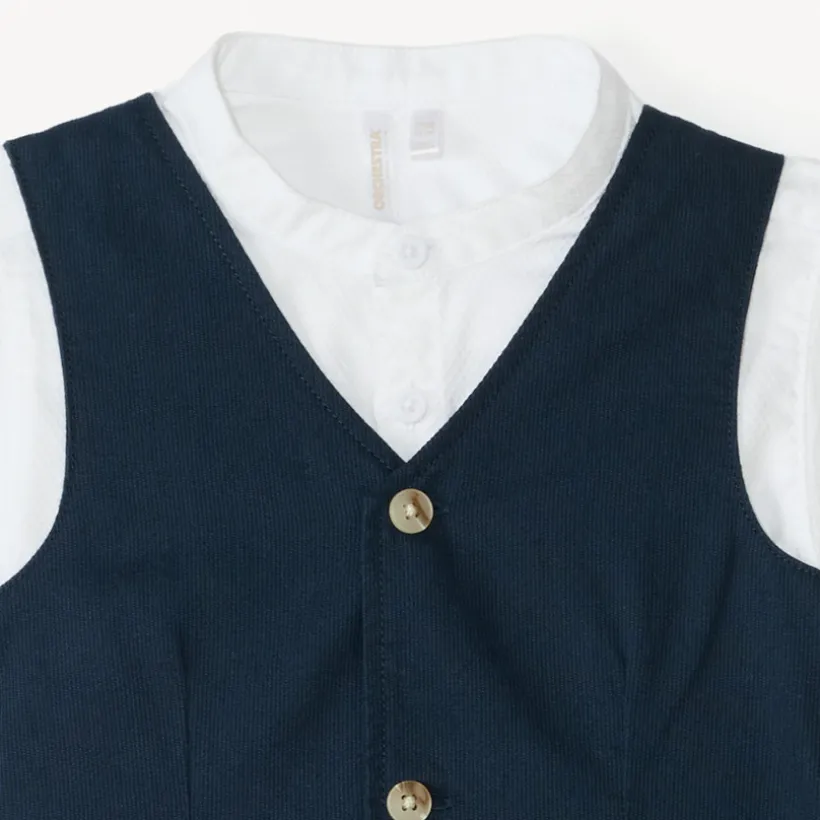 Korte set van 3 delen: korte mouwen overhemd + vest + bermuda voor babyjongen
