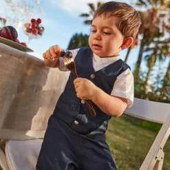 Korte set van 3 delen: korte mouwen overhemd + vest + bermuda voor babyjongen