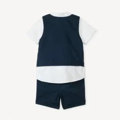 Korte set van 3 delen: korte mouwen overhemd + vest + bermuda voor babyjongen