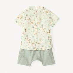 Korte set van 2 stukken: een shirt en een bermuda met tropische print jongens.