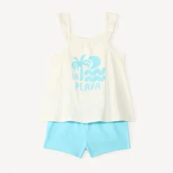 Korte set van 2 stukken: mouwloos shirt met ruffles + short voor babymeisjes.