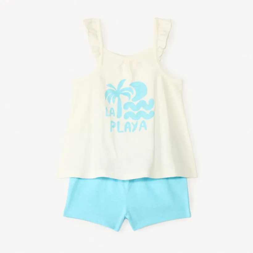 Korte set van 2 stukken: mouwloos shirt met ruffles + short voor babymeisjes.