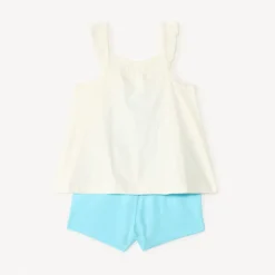 Korte set van 2 stukken: mouwloos shirt met ruffles + short voor babymeisjes.