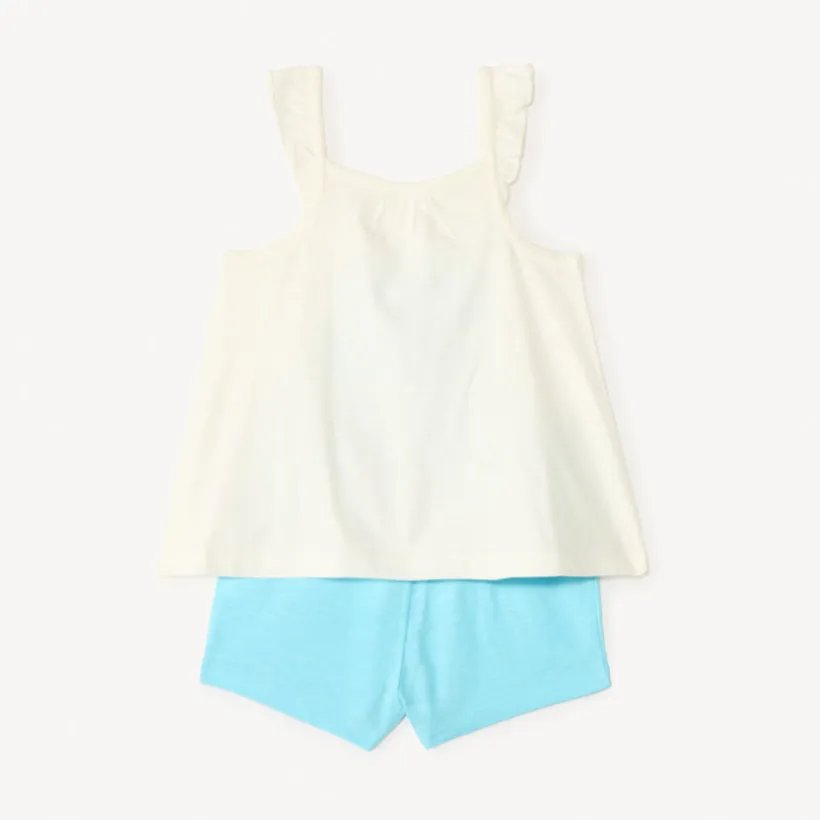 Korte set van 2 stukken: mouwloos shirt met ruffles + short voor babymeisjes.