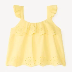 Korte top van effen voile met fantasie Engelse borduur meisjes