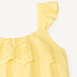 Korte top van effen voile met fantasie Engelse borduur meisjes